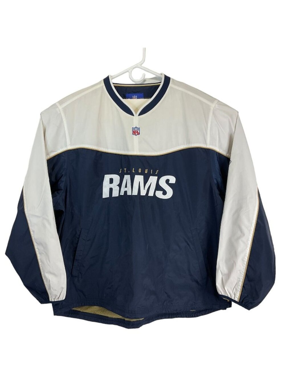 St. Louis Rams NFL Pullover Jacket Navy & White Mens L Mesh Lining
